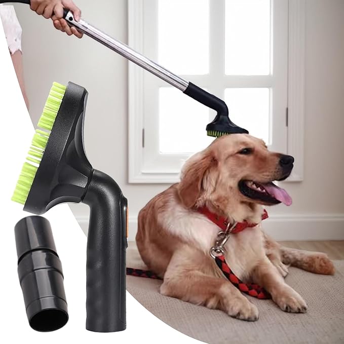 Pet Vacuum Brush - Removes Loose Hair Gently, 2 Head Attachment Kit + Pressure Relief Hole, Suction Control Design, Durable PP plasticc Body + Lightweight 160g - | for Long Haired Dog & Cat Coat Care