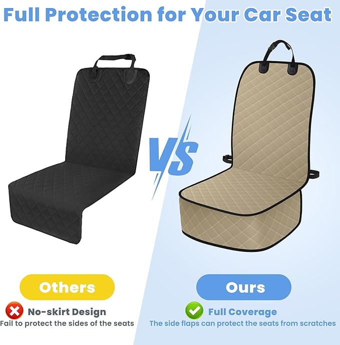 ELONGRIVER Dog Car Seat Covers, Waterproof Front Seat Cover for Dogs, Scratch-Proof, Nonslip Pet Passenger Seat Cover Protector, Universal Fit for Cars Trucks SUVs, Large Size, Khaki