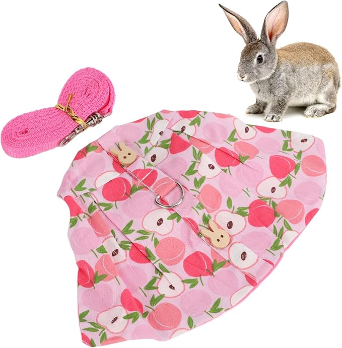 Rabbits Harness Leash Cute Breathable Pet Chest Traction Rope Set for Guinea Pigs Hedgehogs Soft Cotton Cloth Nylon Webbing Stylish Outfit (M)