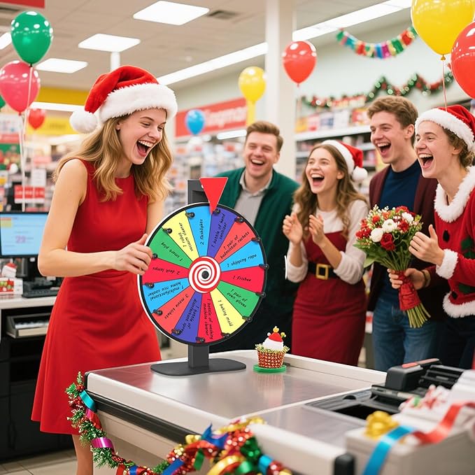 12 Inch Prize Wheel, 14 Slots Spinning Wheel for Prizes, Heavy Duty Base Spinner for Explosive Classroom, Birthday Moments, Parties