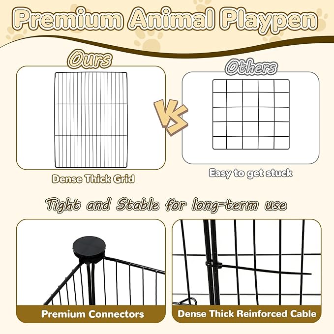 PETKNOWS 21 Panels Small Animal Playpen, Guinea Pig Cages with Doors and Waterproof Mat Pet Playpen for Rabbits Guinea Pigs Hamsters, Chicken Hedgehogs Indoor Outdoor Portable Metal Wire Yard Fence