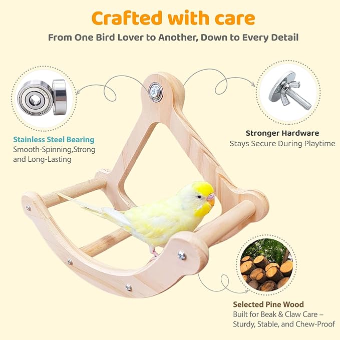 Bird Perch Toy, Interactive Rocking Parakeet Toys and Perches, Wooden Exercise Cockatiel Toys, Intelligence Birds Enrichment Toy for Parrot, Bird Cage Accessories Perch for Budgies Conure