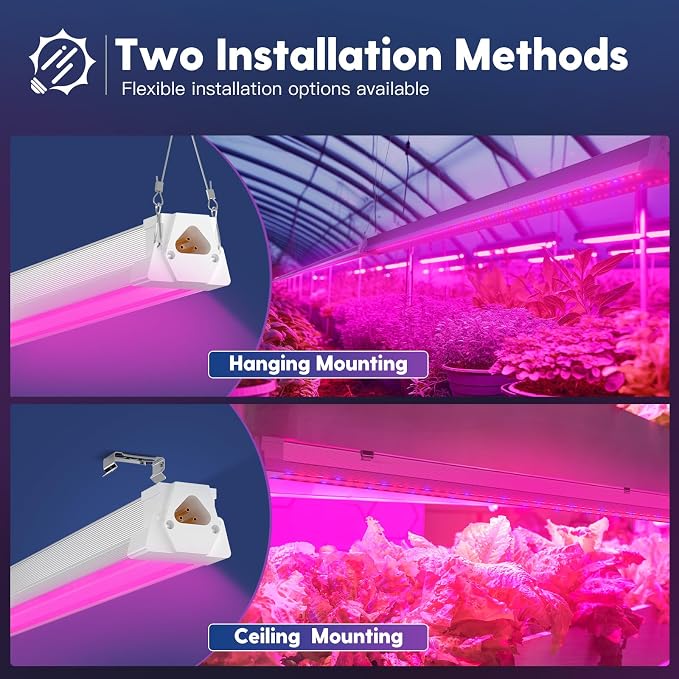 FREELICHT 4Pack 4FT Grow Light for Indoor Plants, 40W=250W, Red Blue | Linkable LED Grow Light, 660nm Red + 460nm Blue LEDs, Indoor Plant Lights for Seed Starting Vegs, Hydroponic Growers, Plug-in