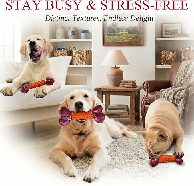 Apasiri 4-Pack Tough Dog Toys for Aggressive Chewers: Peanut Butter Flavored Long Lasting Dog Bones, Heavy Duty Nylon & Rubber Dog Chew Toys to Keep Them Busy, Medium & Large Breed, Orange