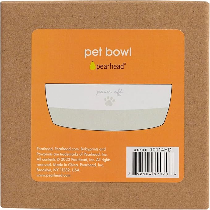 Pearhead Paws Off Ceramic Cat Bowl, Holds 1.3 Cups, Small Food and Water Bowl for Cats, Pet Dish, Microwave and Dishwasher Safe (Pack of 2)