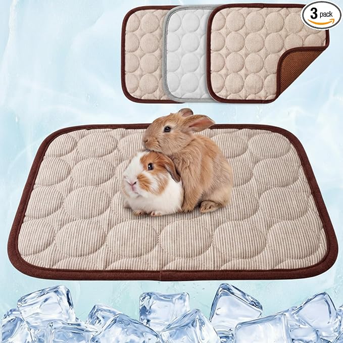Jetec 3 Pcs Bunny Guinea Pig Beds Soft Bunny Mats Warm Guinea Pig Mat Small Animal Bed Pads Fleece Sleeping Pads for Indoor Rabbit Hamster Squirrel Hedgehog Chinchilla(Ice Silk,Summer,Brown)