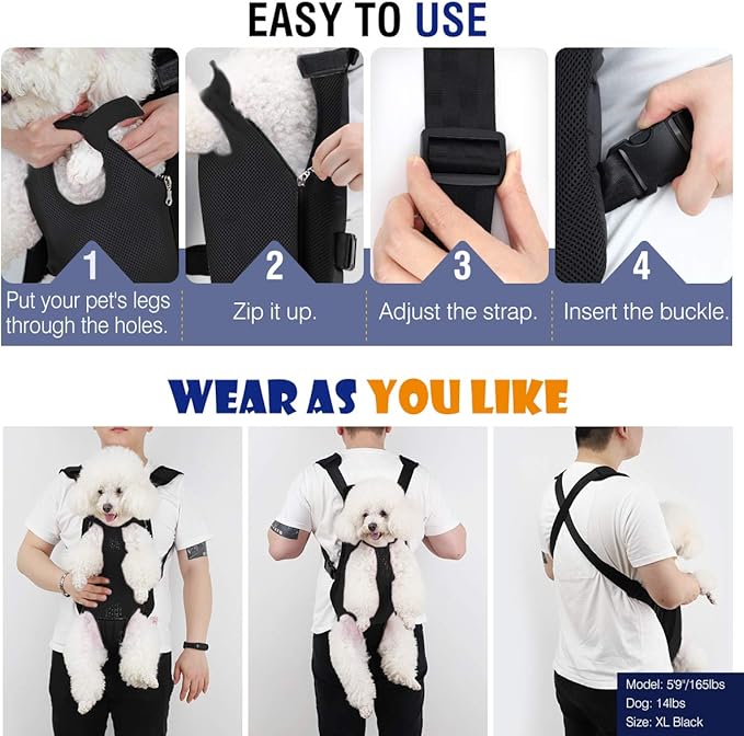 Pawaboo Adjustable Dog Carrier Backpack, Pet Front Cat Carrier Bag for Traveling Hiking, Pet Carriers Backpack for Small Dogs Puppies Cats 13-16lbs, XL, Black