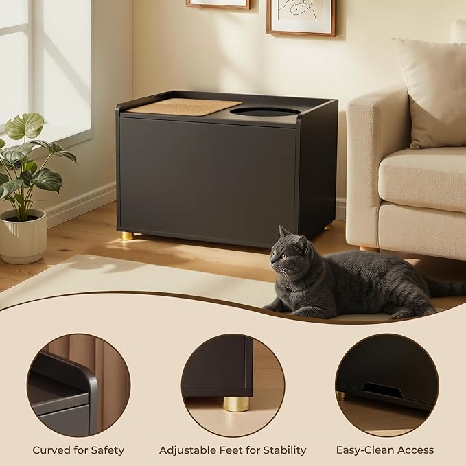 Amunrbrek Top Entry Litter Box Enclosure, Flip Top Cat Litter Box Furniture with Scratch Mat, Stylish Hidden Cat Washroom for Large Cats (Black)