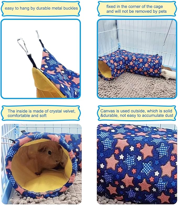 EAEDMY Guinea Pig Rat Ferret Hammock, Small Animal Corner Tunnel & Tubes & Bed for Hedgehog Piggy Chinchilla Hideout Toys and Cage Accessories