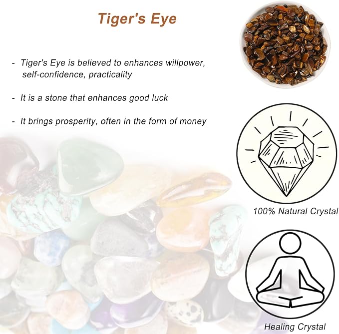 Erliway Natural Tiger's Eye Tumbled Chips Crushed Crystal Stone, 7-9mm | Polished Healing Crystal Chips Healing Reiki Crystal Jewelry Making Home Decoration, Aquarium, Vase Fillers, Plants Décor