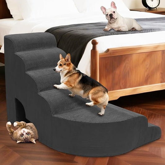 Dog Stairs for High Bed 28-32 Inches Tall, 6 Tier Non-Slip Pet Stairs Adjust to Left Side of Bed, Dog Steps for Small Dogs, Old Pets, and Injured Dogs, Dark Gray