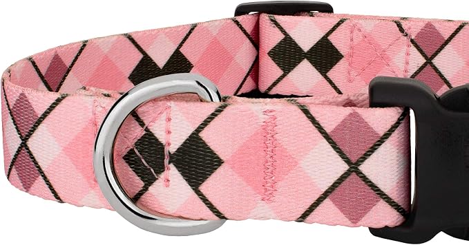 Country Brook Petz - Pink and Brown Argyle Everyday Dog Collar and Leash Limited Edition - Plaid and Argyle Collection Featuring Charming Designs (1/2 Inch, 2XS)