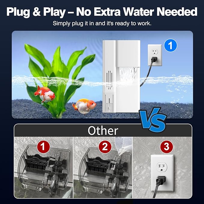 Hang On Back Aquarium Filter for 15 Gallons Fish Tanks, 3-Stage Multi-Stage Filtration with Surface Skimmer, Ultra Quiet HOB Power Waterfall Filter for Freshwater
