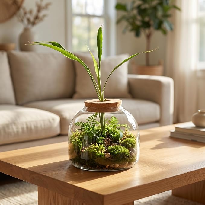 Milisten Glass Terrarium Jar with Cork Lid, 5.9×5.3 in Desktop Hydroponic Plant Container, Air Plant Propagation Vase for Home Office Decor & Miniature Garden Display