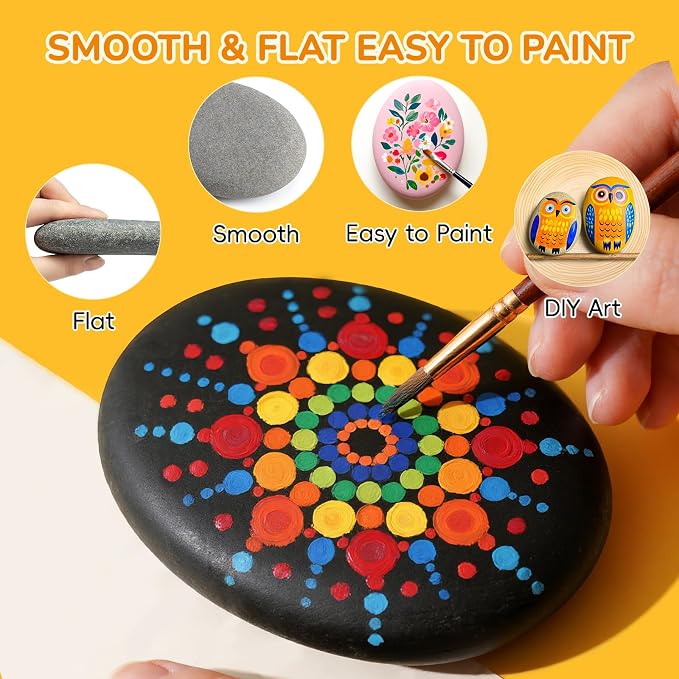 6Pcs 5-6 Inch Large Rocks for Painting, Natural Flat Smooth Stones | DIY Arts &Craft, Garden Decoration