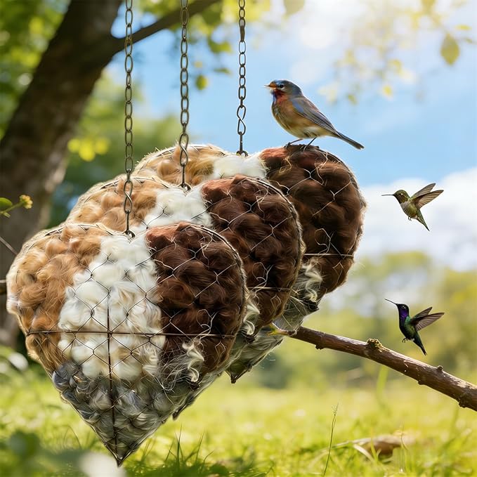 2026 New Handmade Alpaca Fiber Bird Nesting Heart,Refillable Alpaca Bird Nesting Material,Nesting Material for Wild Birds and Hummingbirds for Fowl Gifts Animal Hummingbirds Lovers (3pcs)