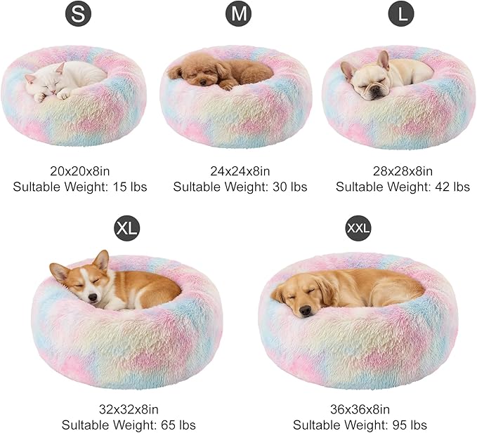 Dog Calming Beds for Small Medium Large Dogs - Round Donut Washable Puppy Dog Bed, Anti-Slip Faux Fur Fluffy Donut Cuddle Anxiety Cat Pet Bed(20'' Color)