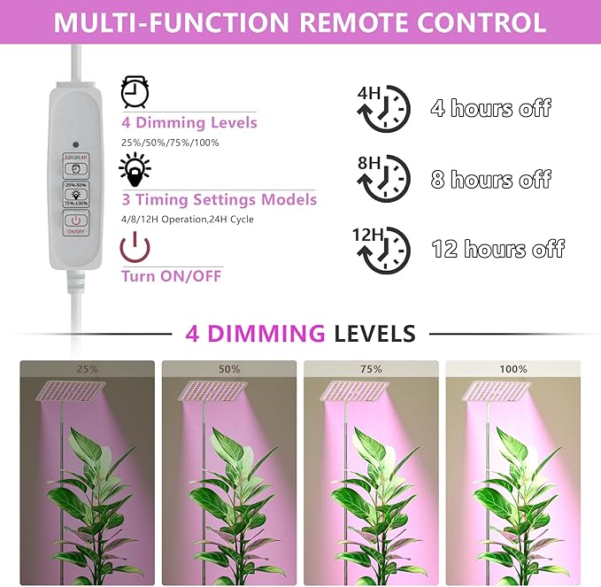 36W Grow Lights with Stand, Full Spectrum LED Plant Light, 12-59 Inch Height Adjustable Growing Lamp with Auto On/Off Timer 4H/8H/12H, 4 Dimmable Brightness | 252 LEDs Full Spectrum Plants Growing Light, 12-60" Height Adjustable Floor/Desk Lamp, 4 Dimm...
