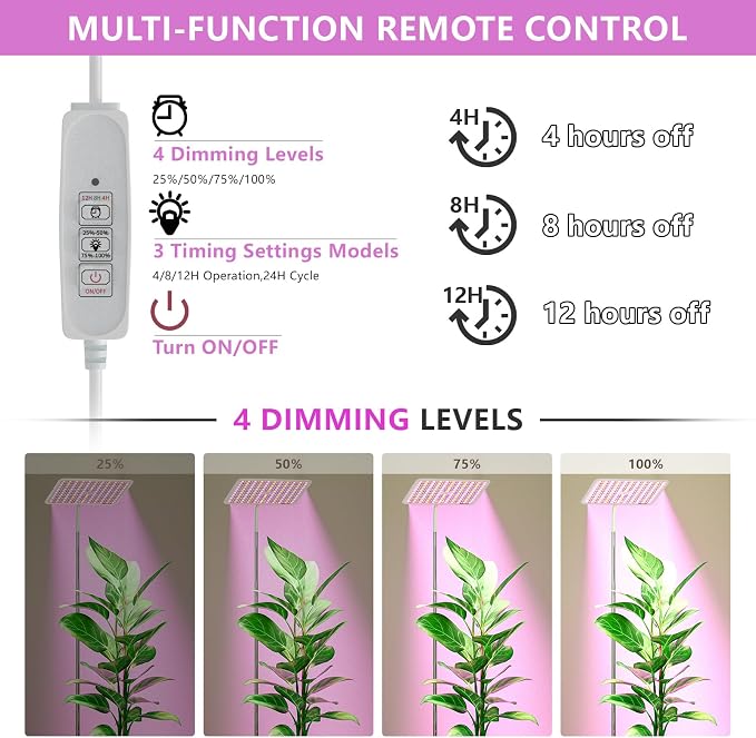 18W Grow Lights for Indoor Plants with Stand, Full Spectrum LED Plant Light for Indoor Plants,12-59 Inches Height Adjustable Growing Lamp with Auto On/Off Timer 4H/8H/12H, 4 Dimmable Brightnes | 120 LEDs Full Spectrum Plants Growing Light, 12-60" Heigh...