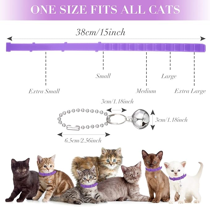 4 Pieces Cat Calming Collars Adjustable Cat Pheromones Calming Collars with 4 Bells Reducing Anxiety for Pets Suitable for Small Medium and Large Cats (15 Inches)