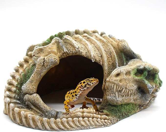 Reptile Hide Skull Animal Skeletons Decorations, Aquarium Hideaway Cave Fish Tank Decorations for Amphibians, Betta Fish, Shrimp, Lizards, Leopard Gecko