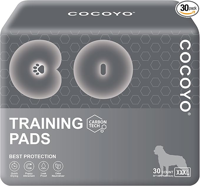 COCOYO Charcoal Dog Pee Pads Extra Large 35“x40”,Dog Training Pads Giant Size, Disposable Urine Bed Pads for Odor-Control, Training Liners for Housebreaking (30 Counts)