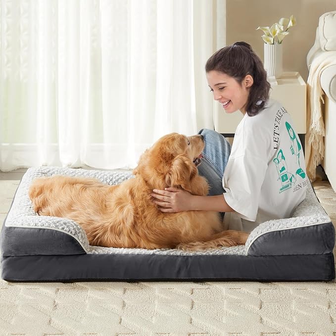 LEXTRO Orthopedic Dog Bed for Medium Dogs, Egg Crate Foam Bed for Medium Dogs, Equipped with Removable Waterproof Pillow Cover and Anti-Slip Bottom, Pet Bed