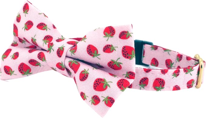 Ultra Joys Cat Collar with Bells - Breakaway for Cats, Boy & Girl Cat Collars Kitten Collar with Bell - Break Away Collar for Cats - Breakaway Cat Collar with Bowtie Strawberry Large