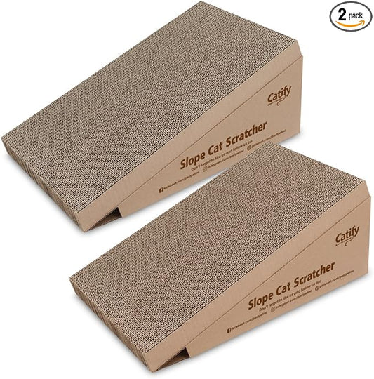 Best Pet Supplies Catify Cat Scratcher, Fun Interactive Scratchers, Posts, Poles, Claw Safe, Furniture Saver Indoor Play Support Natural Cat Behaviors Heavy Duty - Slope Scratcher (2 Pack), 19 x 9.5"
