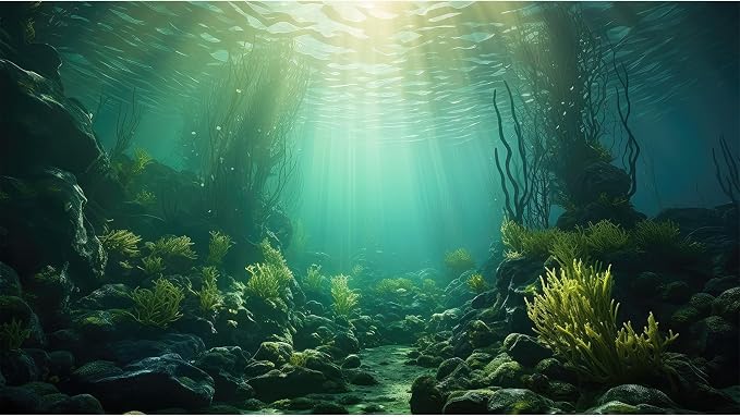 Ocean Aquarium Background Underwater Kelp Forests Fish Tank Background Under The Sea Aquatic Plants Sunrays Reptile Fish Tank Backgrounds Ocean Bed Rock Seagrass Aquarium Backgrounds 36x24in