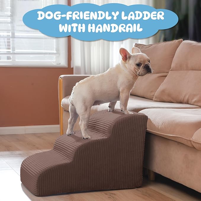Mesa Lemon Dog Steps for Small Dogs, 4-Step Pet Ramp Stairs for High Beds and Sofa, Non-Slip Pet Stairs for Small Dogs and Cats, Removable and Easy to Clean Cover, Coffee
