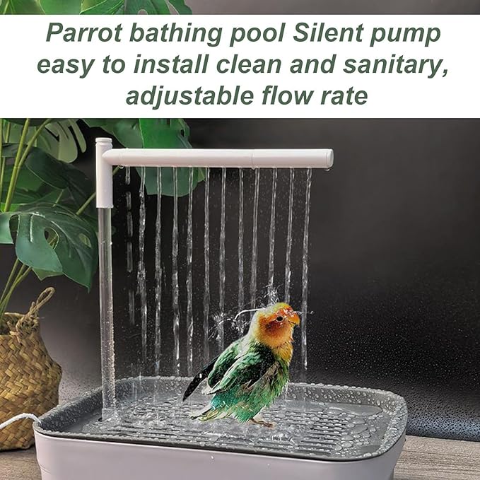 Parrot Shower - Indoor Bird Bath Station, Quiet Water Spray Unit, Automatic Cage Cleaning Flow System, Gentle Mist Bathing Setup For Finch Parakeet Cockatiel Lovebird African Grey | Home Aviary Care X