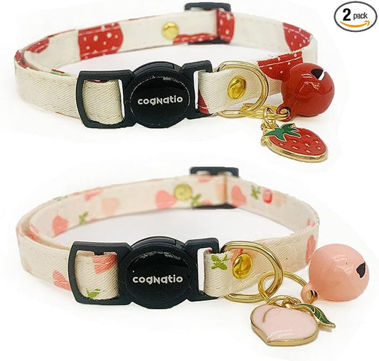 2 Pack Cotton Breakaway cat Collars with Bell,Safety Quick Release Pendant Cute Kitten Collar,Adjustable 20-30cm (Pink+Pink, 20-30cm)
