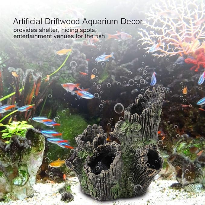 Tyenaza Aquarium Driftwood Decoration, Driftwood Resin Crafts Ornament for Aquarium Decoration Fish Tank Wood with Holes & Aquarium Caves Fish Tank Wood Decor(ST-004A)