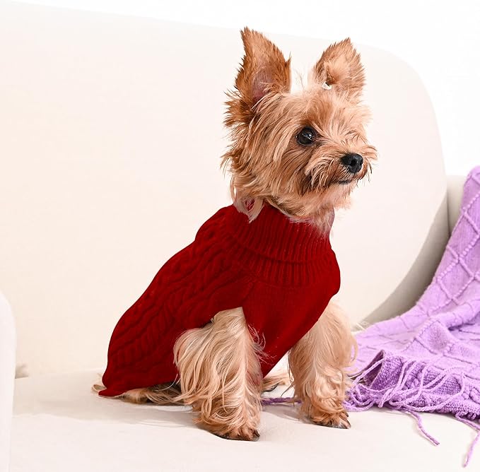 2 Pack Dog Sweaters for Small Dogs Winter Turtleneck Pullover Cable Knit Fleece Stretch Puppy Doggie Chihuahua Toy Poodle Yorkie Pomeranian Boy Girl Pet Clothes (XS, Pink & Red)