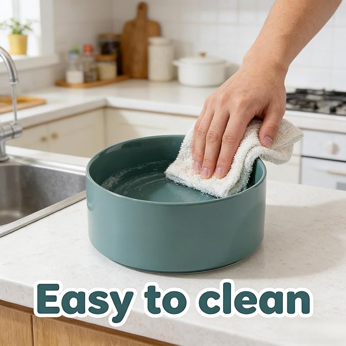 61 oz Large Ceramic Pet Bowl, Non-Slip Anti-Skid Base, Easy Clean Food & Water Feeder for Big Dogs and Cats – Dark Green
