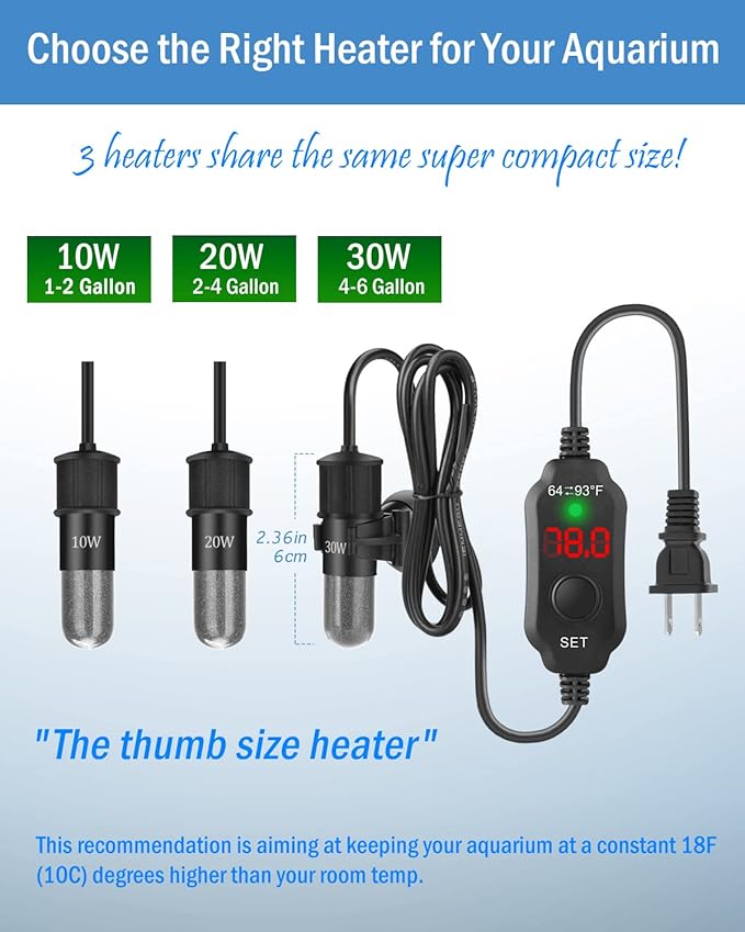 AquaMiracle Mini Aquarium Heater 30W Small Fish Tank Heater for 4-6 Gal Tanks, Digital Display Thermostat Betta Heater with Dry-Run & Overheat Protection, Memory Function