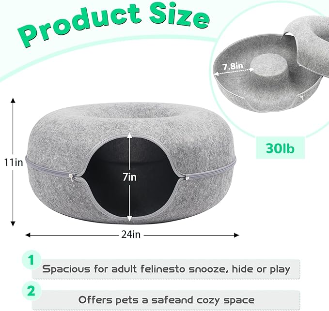 Cat Caves for Indoor Cats, Large Cat Tunnel for Multiple & Large Cats, Scratch Detachable Peekaboo Cat Cave Bed, Kitten Donut Kitty Hideaway Up to 45 Lbs