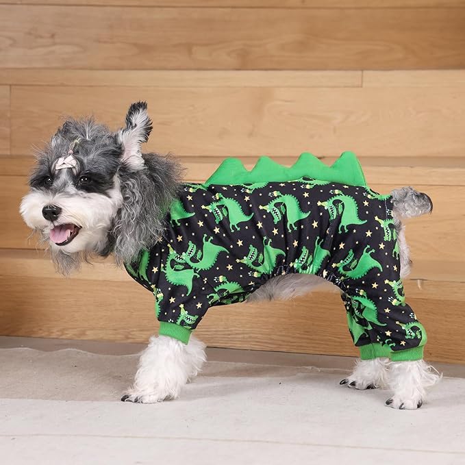 CuteBone Dinosaur Costume Dog Pajamas, Stretchy Spandex Crystal Velvet Sleepwear Coat for Small Dogs, Soft & Warm Pet Outfit Clothes for Cold Weather, Cozy Pullover Design COSP14XS