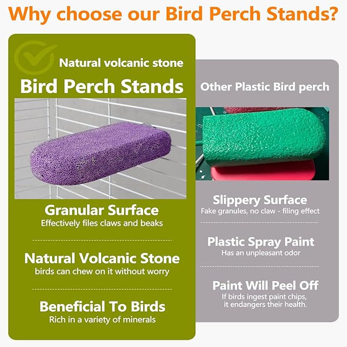 4 PCS Bird Beak Grinding Stone,Bird Perch Stands,Parrot Calcium Perch Platform,Parakeet Pumice Lava Beak Grinding Block Claws Trimmer Climbing Chewing Toys for Budgie Cockatiel Conure Lovebird