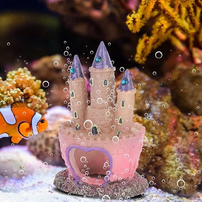 Fish Tank Decorations Small, Mermaid Fish Tank Decorations, Fish Castle for Aquarium, Pink Aquarium Resin Castle Decoration for Aquarium Fish Reptiles Tank