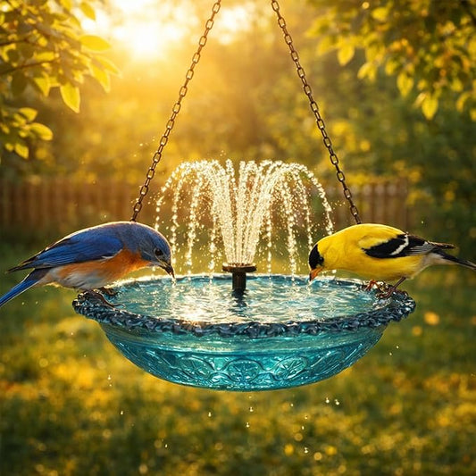 Solar Cascade Hanging Bird Bath Fountain, 2026 New Outdoor Hanging Bird Bath with Solar Fountain, Large Humming Birds Baths Fountains, with Solars Pump & Glass Bowl, for Outdoor, Gardens (#9)