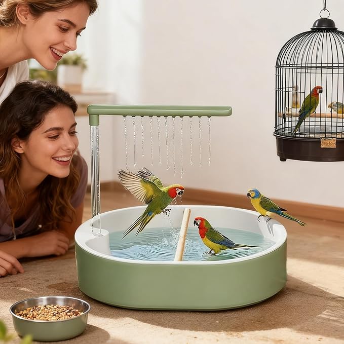 birdShower Bath Fountain - 20cm Pump Water birdBath, Anti Splash Ciirculating Cage Bath | Indoor Outdoor birdCare