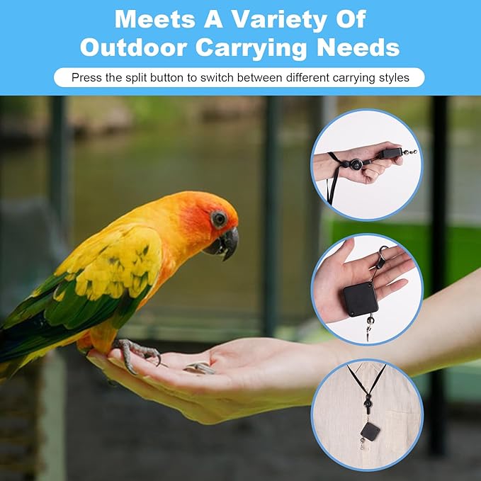 Retractable Bird Leash, with 5 Different Size Foot Ring and Feeder Box, Anti-Bite Parrot Harness Bird Flight Training Rope for Budgies, Cockatiels, Psittacula Longicauda, Mini Macaws (19.69Ft)
