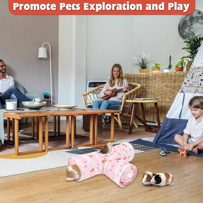 YUEPET 5.9" Guinea Pig Tunnels & Tubes Collapsible Pet 3 Way Play Tunnel Toys Small Animal Hideout Hideaway for Guinea Pig Chinchilla Ferret Hamster Rat(Pink)