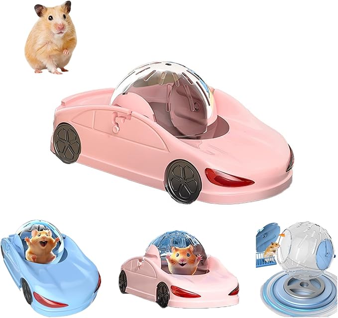 Hamster Exercise Ball Sports Car,Hamster Car with Detachable Transparent Ball,Funny Exercise Wheel for Hamsters,3 Modes Available,Suitable for Dwarf Small Pet - Safe, Breathable and Cute (Pink, 5.7")