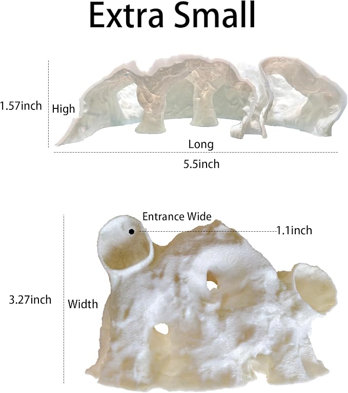 Aquarium Cave Decor，Under Gravel Tunnel Hideout with Viewing Ports, Substrate-Friendly Fish Tank Decoration for Pleco, Shrimp & Corydoras (Black, Extra Small)