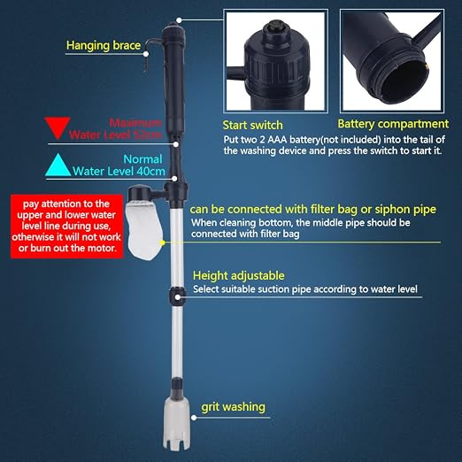 Fish Tank Cleaner, Electric Aquarium Gravel Vacuum Siphon, Battery Powered Fish Tank Drainer Water Filter Cleaner Sand Washer