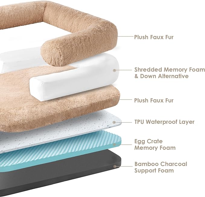 EHEYCIGA Foldable Human Dog Bed, 72"x44"x11" Orthopedic Memory Foam Human Sized Dog Bed, Waterproof Pet Bed for People, Faux Fur Pet Couch for Adult with Non-Slip Bottom, Camel