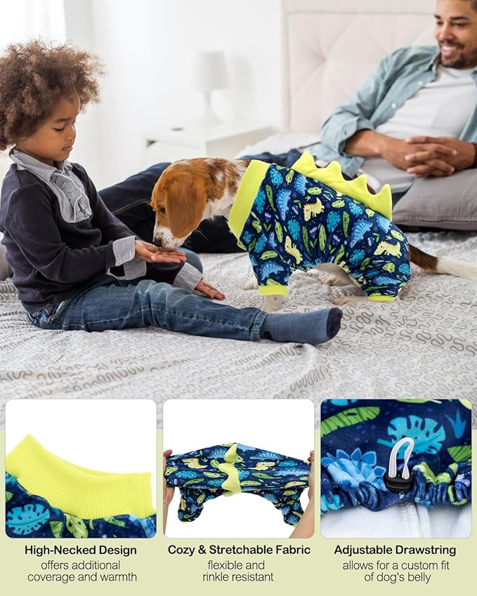 CuteBone Dinosaur Costume Dog Pajamas, Stretchy Spandex Crystal Velvet Sleepwear Coat for Small Dogs, Soft & Warm Pet Outfit Clothes for Cold Weather, Cozy Pullover Design COSP10L